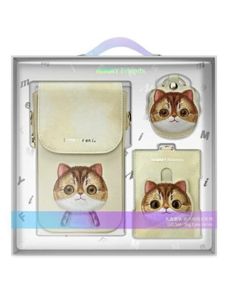 Nimmy Big Eyed Pet 2.0 Cat 3-in-1 Set: Phone Bag + Wallet + Tracker Case - Beige Nimmy Big Eyed Pet 2.0 Cat 3-in-1 Set: Phone Bag + Wallet + Tracker Case - Beige