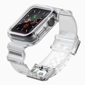Silicone Band Strap Bracelet Case Strap Light Set for Apple Watch 44mm - Black