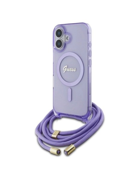Guess Crossbody Cord Script MagSafe iPhone 16 Case - Purple Guess Crossbody Cord Script MagSafe iPhone 16 Case - Purple