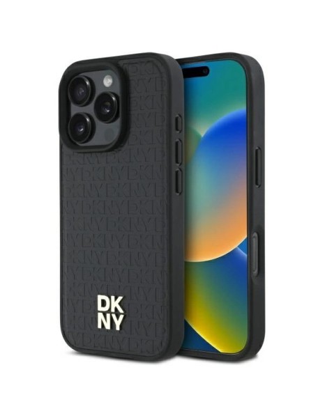 DKNY Repeat Pattern Stack Logo MagSafe iPhone 16 Pro Case - Black
