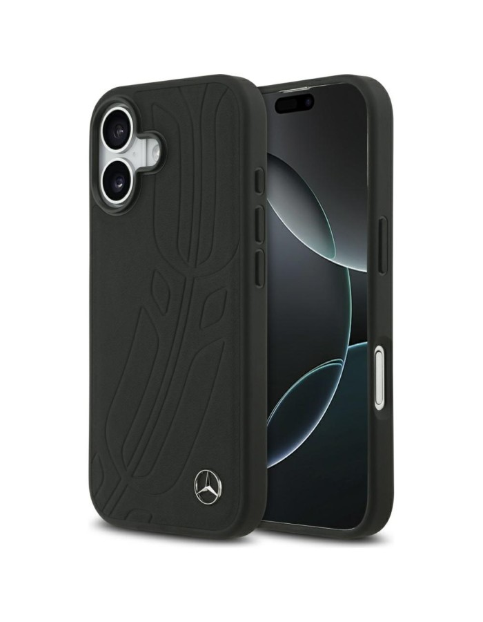 Mercedes Leather Large Laurel Leave MagSafe Case for iPhone 17 - Black Mercedes Leather Large Laurel Leave MagSafe Case for iPhone 17 - Black