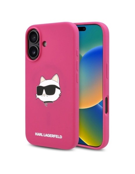 Karl Lagerfeld Silicone Choupette Head Print MagSafe iPhone 16 Case - Fuchsia