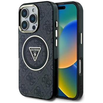 Guess IML Metal Glitter 4G Circle Triangle MagSafe Case for iPhone 16 Pro - Black