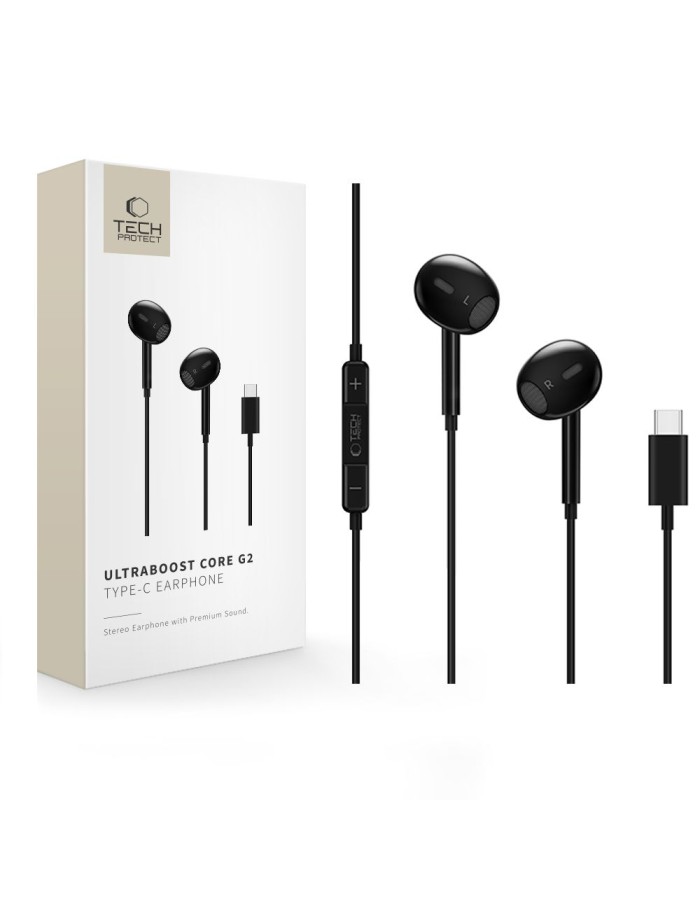 Tech-Protect Ultraboost Core G2 USB-C Headphones - Black Tech-Protect Ultraboost Core G2 USB-C Headphones - Black