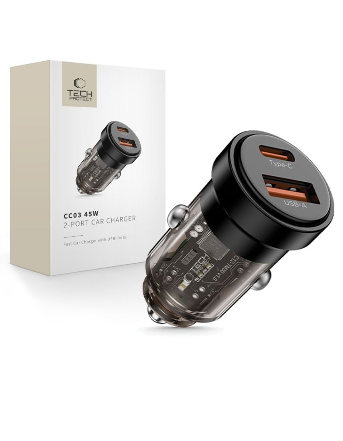 Tech-Protect CC03 45W 2-Port USB-A / USB-C Car Charger - Black
