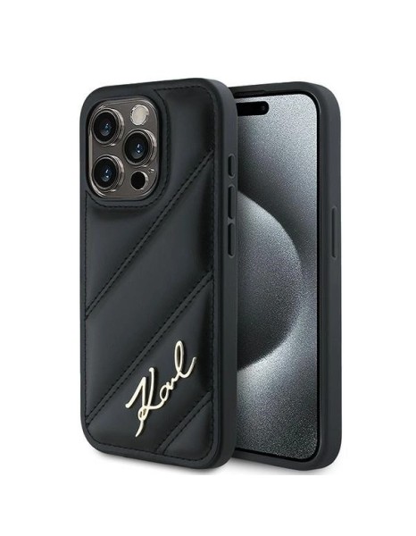 Karl Lagerfeld Diagonal Quilted Script case for iPhone 15 Pro Max - black