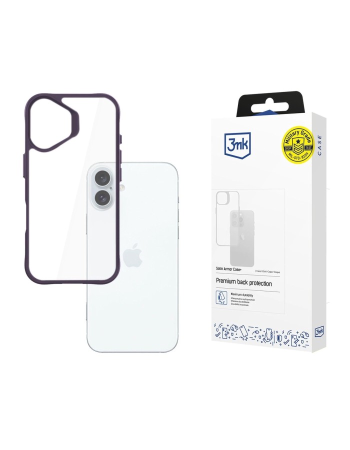 3mk Satin Armor Case+ Purple for Apple iPhone 16 Plus - Transparent