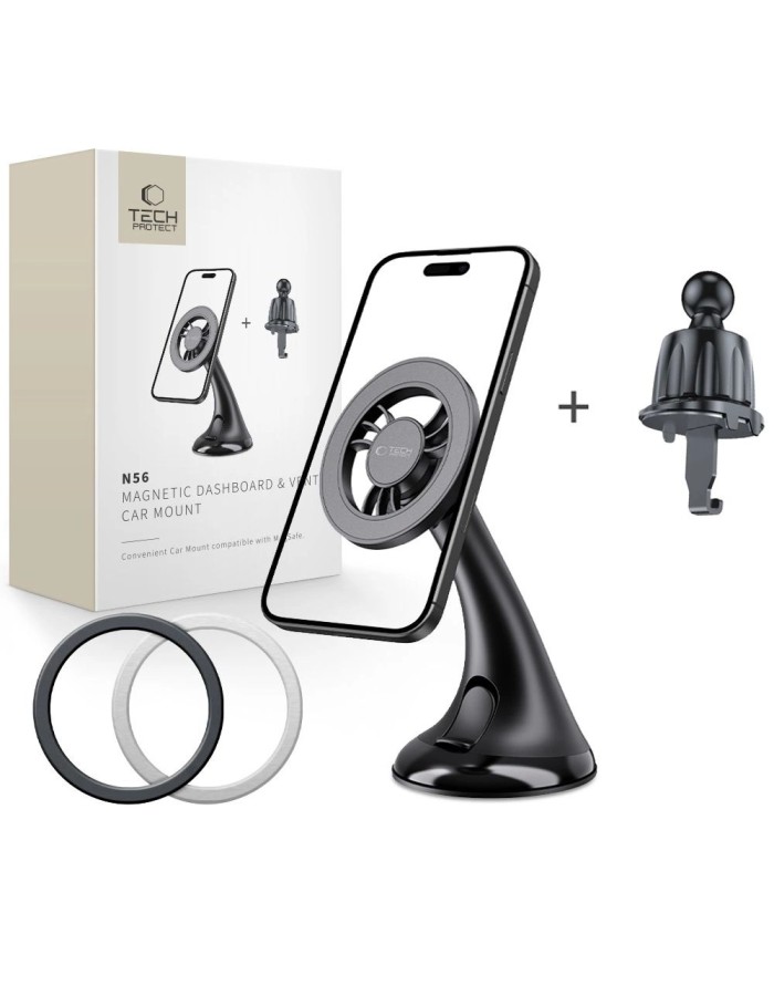 Tech-Protect N56 Car Holder for Dashboard, Windshield or Air Vent Mount - Black Tech-Protect N56 Car Holder for Dashboard, Windshield or Air Vent Mount - Black