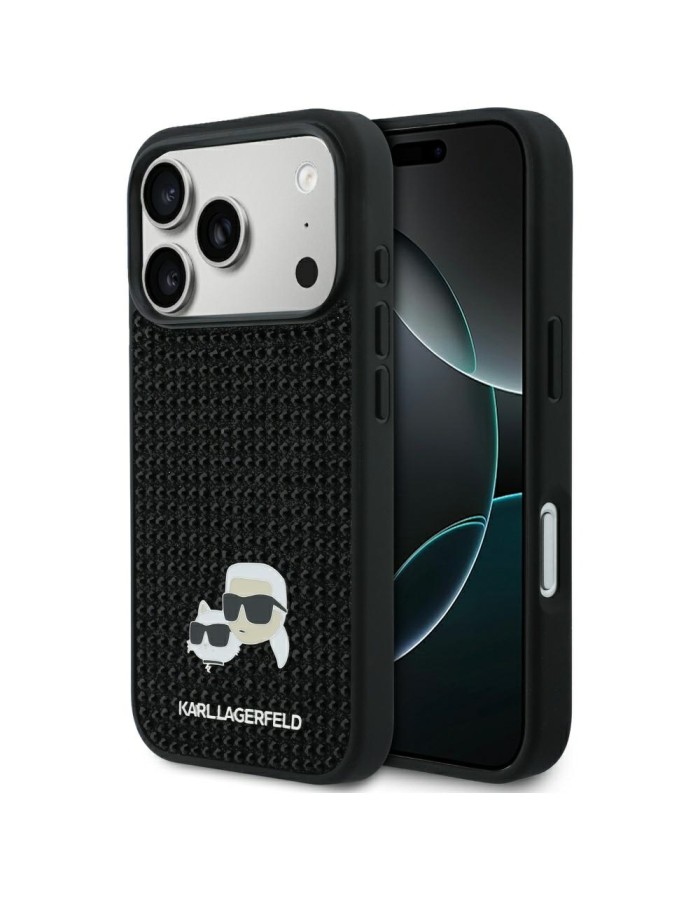 Karl Lagerfeld Rhinestones Karl&amp;amp;Choupette Pin Case for iPhone 17 Pro - Black