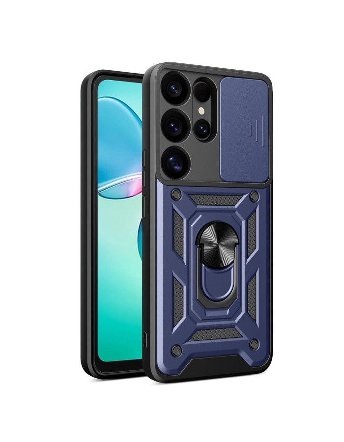 Hybrid Armor Camshield with Camera Cover and Metal Ring for Samsung Galaxy S25 Ultra - Blue