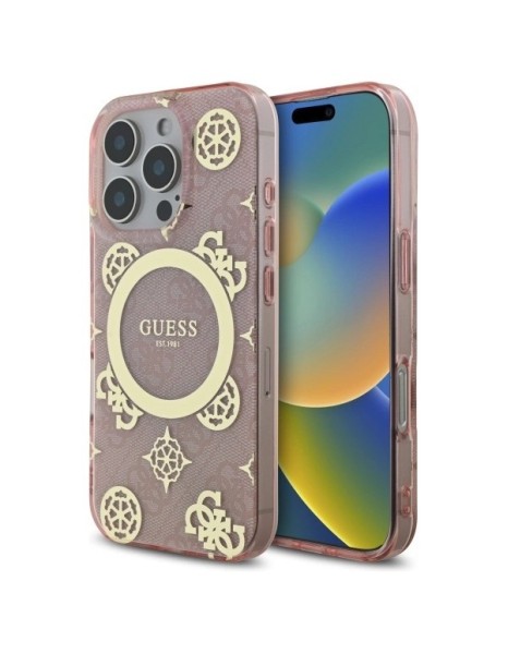 Guess IML Peony On 4G Background MagSafe Case for iPhone 16 Pro - Pink