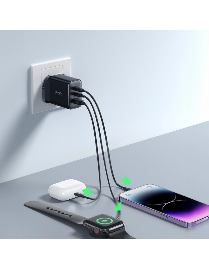 Joyroom JR-TCF10 fast charger 2x USB-C USB-A 32W (UK plug) - black Joyroom JR-TCF10 fast charger 2x USB-C USB-A 32W (UK plug) - black