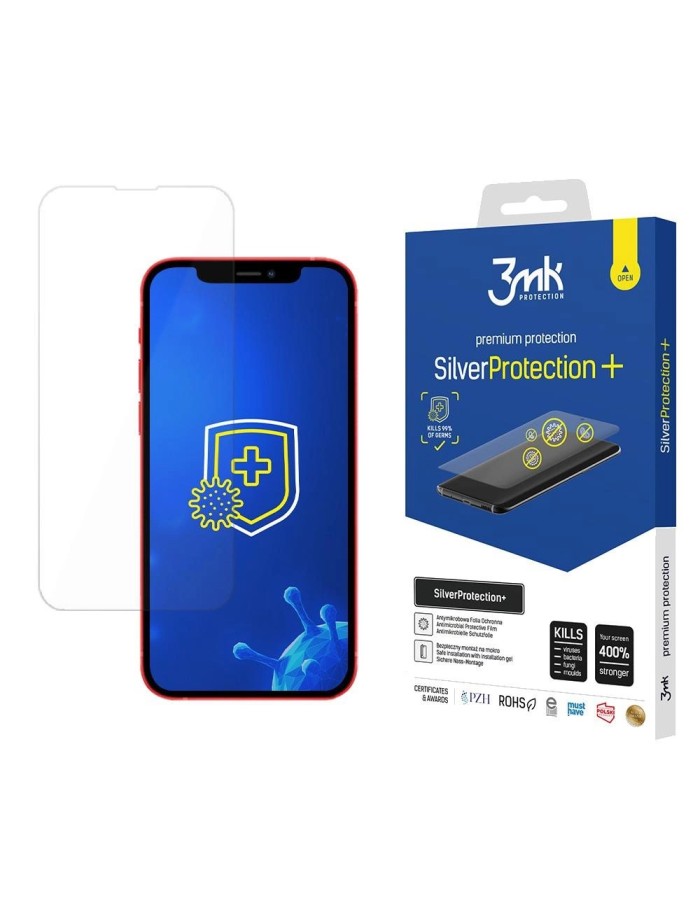 Screen protector for iPhone 13 mini antibacterial screen for gamers from the 3mk Silver Protection+ series Screen protector for iPhone 13 mini antibacterial screen for gamers from the 3mk Silver Protection+ series