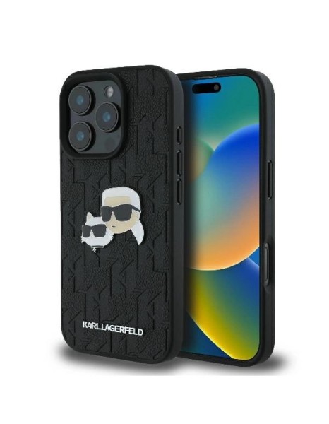 Karl Lagerfeld Monogram Karl & Choupette Head Pin iPhone 16 Pro Case - Black Karl Lagerfeld Monogram Karl & Choupette Head Pin iPhone 16 Pro Case - Black