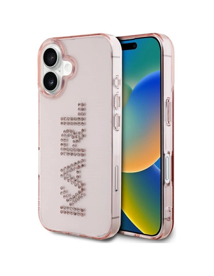 Karl Lagerfeld IML Rhinestones Logo iPhone 16 Case - Pink