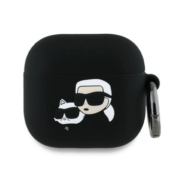 Karl Lagerfeld Silicone Karl&amp;amp;Chaupette Head 3D Case for AirPods 4 - Black