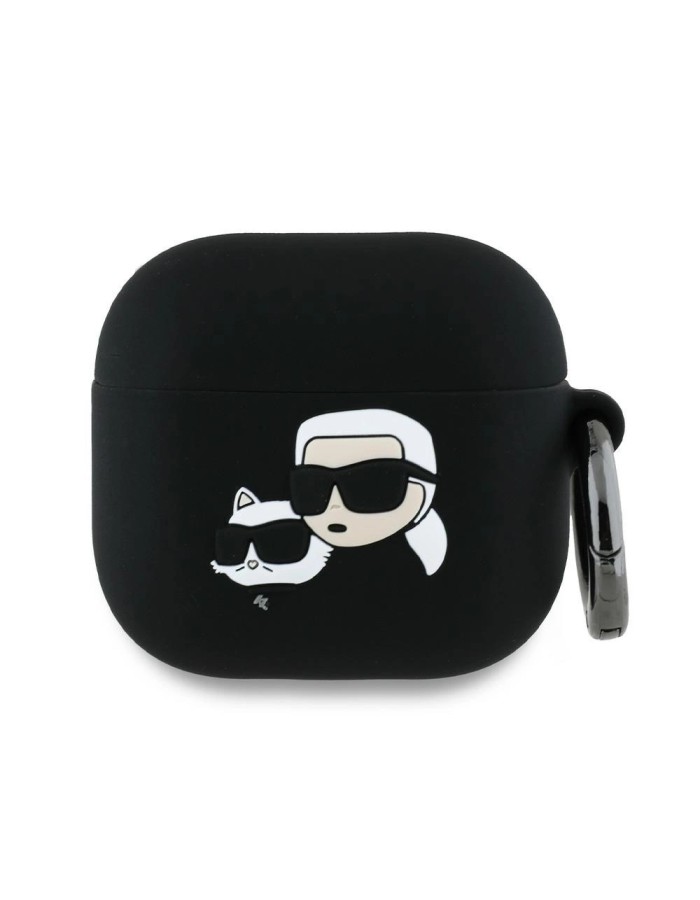 Karl Lagerfeld Silicone Karl&amp;amp;Chaupette Head 3D Case for AirPods 4 - Black
