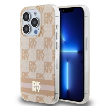 DKNY IML Checkered Mono Pattern &amp;amp; Printed Stripes MagSafe case for iPhone 13 Pro / 13 - pink