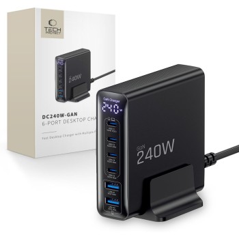 Tech-Protect DC240W-GaN Charging Station 6 Ports 4 x USB-C 2 x USB-A 240W QC3.0 - Black Tech-Protect DC240W-GaN Charging Station 6 Ports 4 x USB-C 2 x USB-A 240W QC3.0 - Black