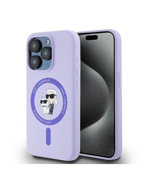 Karl Lagerfeld Silicone Karl&amp;amp;Choupette Heads Ring MagSafe Case for iPhone 15 Pro - Purple