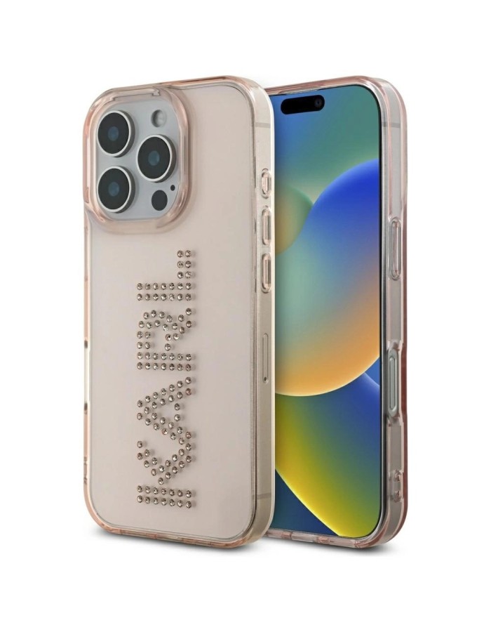 Karl Lagerfeld IML Rhinestones Logo iPhone 16 Pro Max Case - Pink