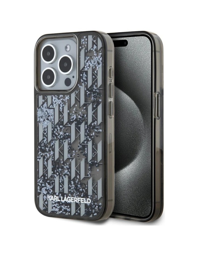 Karl Lagerfeld Liquide Glitter Monogram Gradient iPhone 15 Pro Max Case - Black Karl Lagerfeld Liquide Glitter Monogram Gradient iPhone 15 Pro Max Case - Black