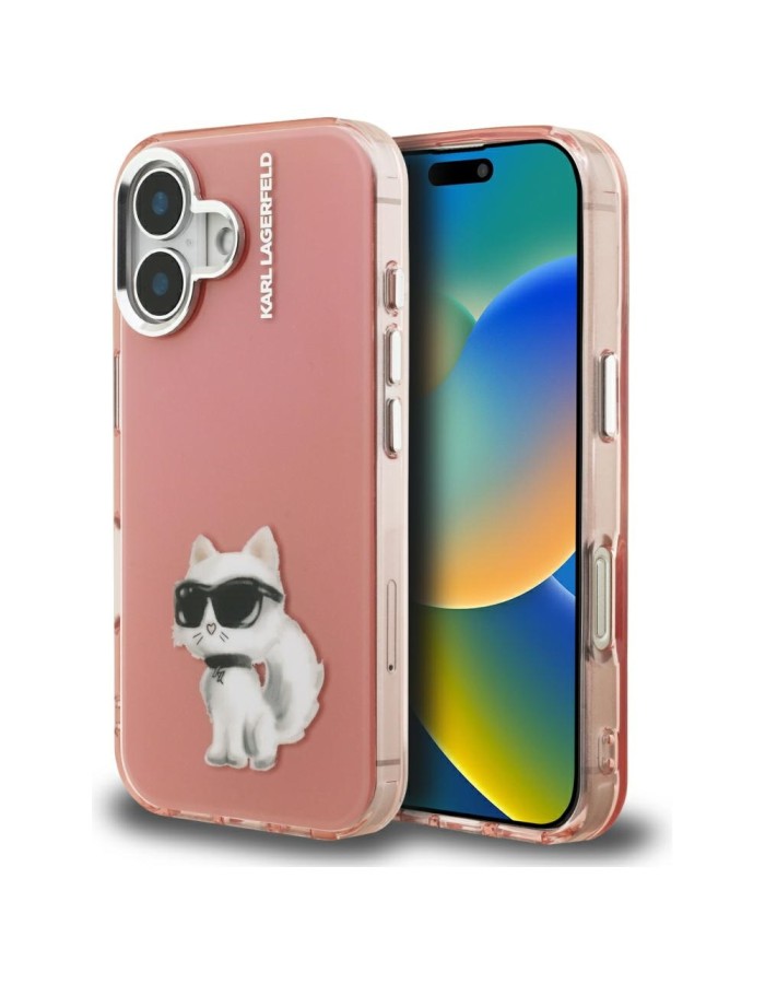 Karl Lagerfeld IML Aquarelle Choupette &amp;amp; Logo iPhone 16 Case - Pink