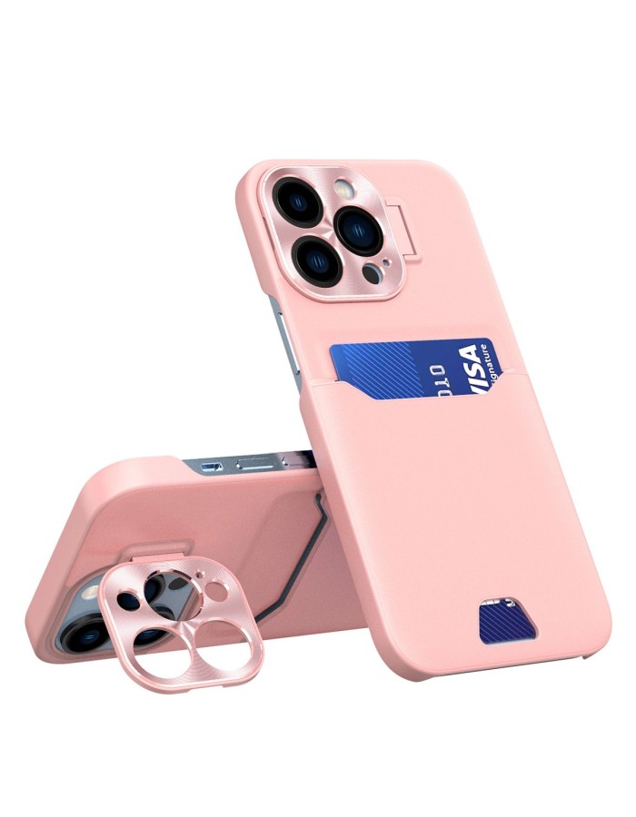 Leather Stand Case for iPhone 14 Pro Card Wallet Cover with Stand Pink