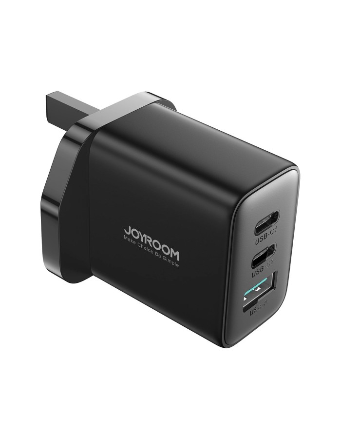 Joyroom JR-TCF10 fast charger 2x USB-C USB-A 32W (UK plug) - black Joyroom JR-TCF10 fast charger 2x USB-C USB-A 32W (UK plug) - black