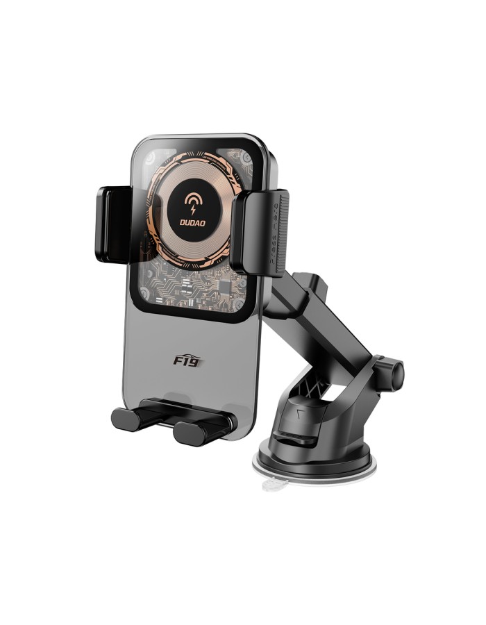 Dudao F19 clamp car holder with 15W inductive charger - black