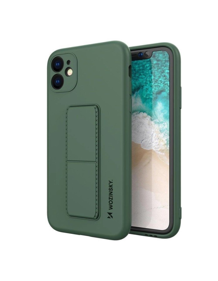 Wozinsky Kickstand Case silicone case with stand Samsung Galaxy A22 4G dark green