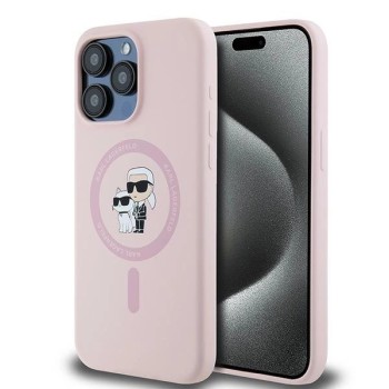 Karl Lagerfeld Silicone Karl&amp;amp;Choupette Ring MagSafe Case for iPhone 15 Pro Max - Pink
