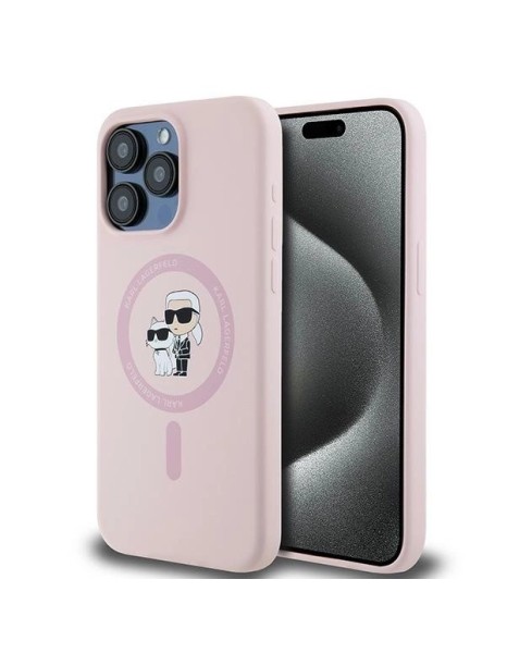 Karl Lagerfeld Silicone Karl&amp;amp;Choupette Ring MagSafe Case for iPhone 15 Pro Max - Pink