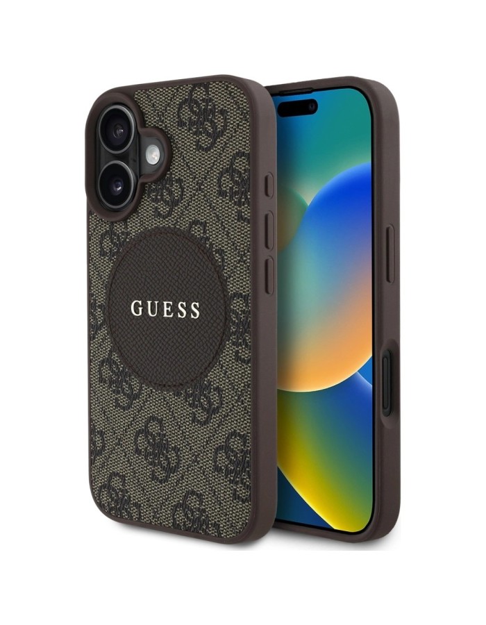 Guess 4G Circle Classic Logo MagSafe case for iPhone 16 - brown
