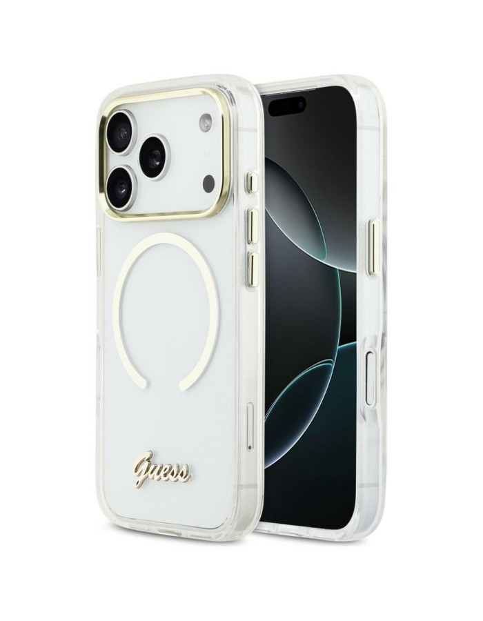 Guess IML Script Metal MagSafe Case for iPhone 17 Pro Max - Clear