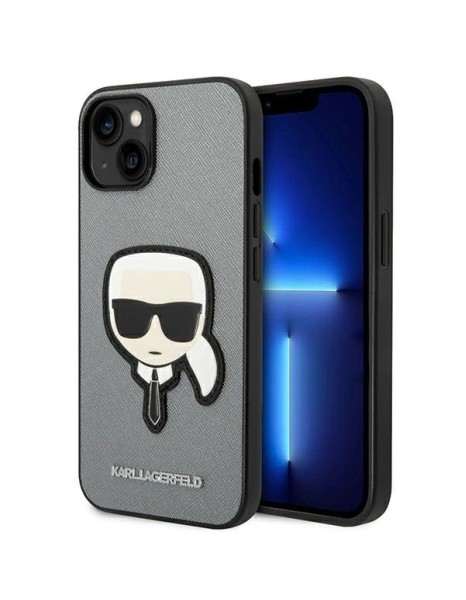 Karl Lagerfeld Saffiano Karl&amp;#39;s Head Patch case for iPhone 14 - silver