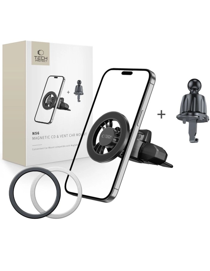 Tech-Protect N56 Magnetic MafSafe Car Holder CD Slot Mount - Black Tech-Protect N56 Magnetic MafSafe Car Holder CD Slot Mount - Black