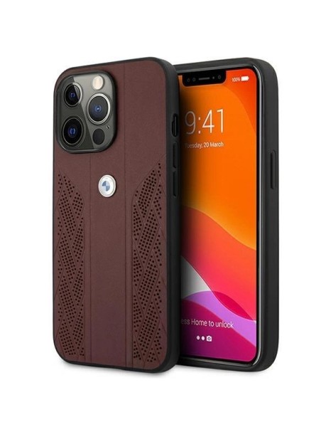 BMW Leather Curve Perforate Case for iPhone 13 Pro / iPhone 13 - Red