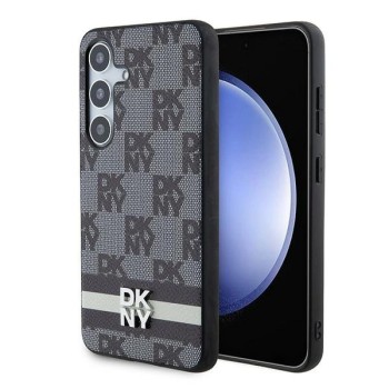 DKNY Leather Checkered Mono Pattern &amp;amp; Printed Stripes Case for Samsung Galaxy S24 - Black