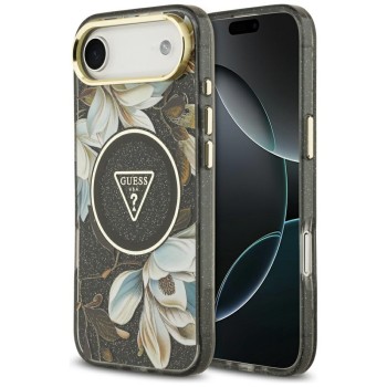 Guess IML Glitter Flowers Triangle MagSafe case for iPhone Air - black Guess IML Glitter Flowers Triangle MagSafe case for iPhone Air - black