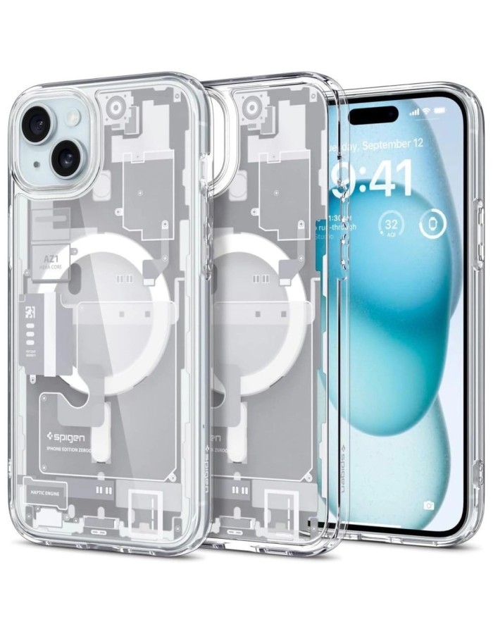 Spigen Ultra Hybrid Mag Case with MagSafe for iPhone 15 Plus - White (Zero One Pattern) Spigen Ultra Hybrid Mag Case with MagSafe for iPhone 15 Plus - White (Zero One Pattern)
