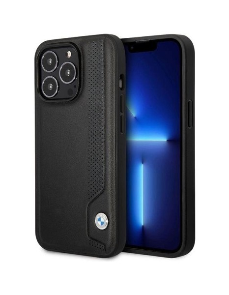 Case BMW BMHCP14X22RBDK iPhone 14 Pro Max 6.7" black/black hardcase Leather Blue Dots