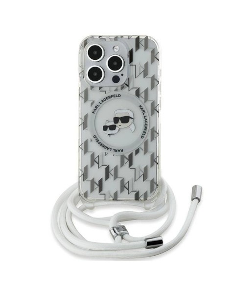 Karl Lagerfeld IML Crossbody Monogram Karl &amp;amp; Choupette Head MagSafe Case for iPhone 15 Pro - Transparent