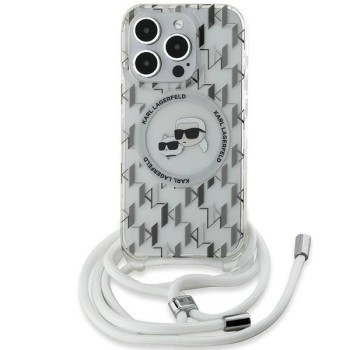 Karl Lagerfeld IML Crossbody Monogram Karl &amp;amp; Choupette Head MagSafe Case for iPhone 15 Pro Max - Transparent