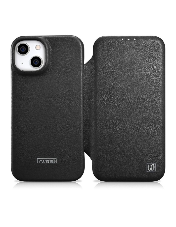 iCarer CE Premium Leather Folio Case iPhone 14 Plus Magnetic Flip Leather Folio Case MagSafe black (WMI14220715-BK)