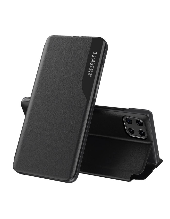 Eco Leather View Case elegant bookcase type case with kickstand for Samsung Galaxy A22 4G black