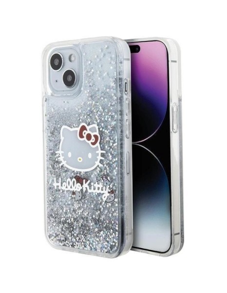 Hello Kitty Liquid Glitter Charms Kitty Head case for iPhone 14 - silver
