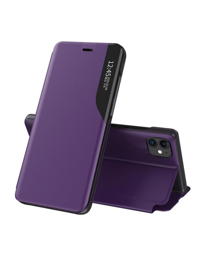 Eco Leather View Case elegant bookcase type case with kickstand for iPhone 13 mini purple