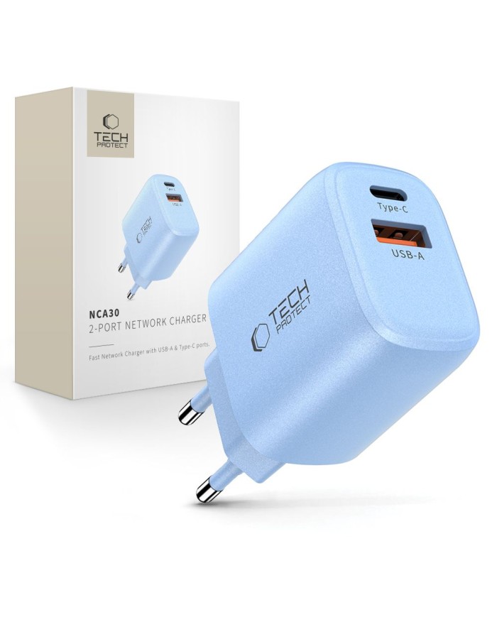 Tech-Protect NCA30 PD 30W QC3.0 USB-A / USB-C Wall Charger - Blue