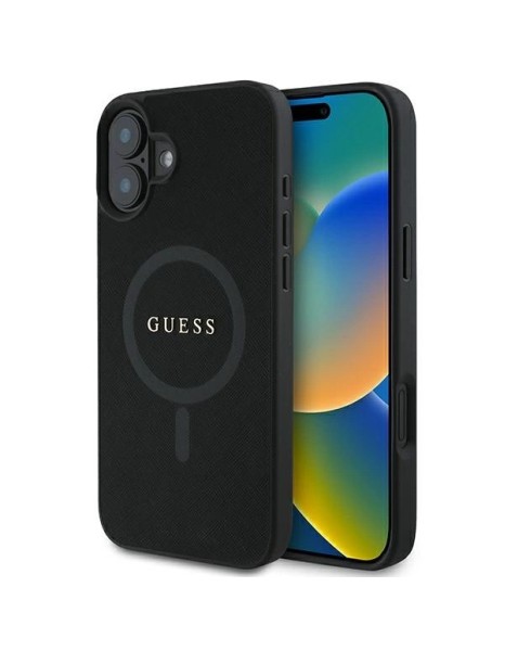 Guess Saffiano Classic Logo MagSafe iPhone 16 Plus Case - Black Guess Saffiano Classic Logo MagSafe iPhone 16 Plus Case - Black